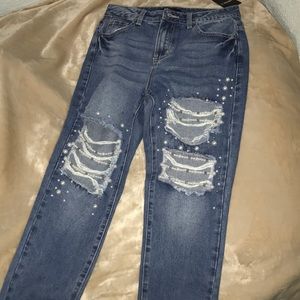 Embellished Distressed Boyfriend Jeans